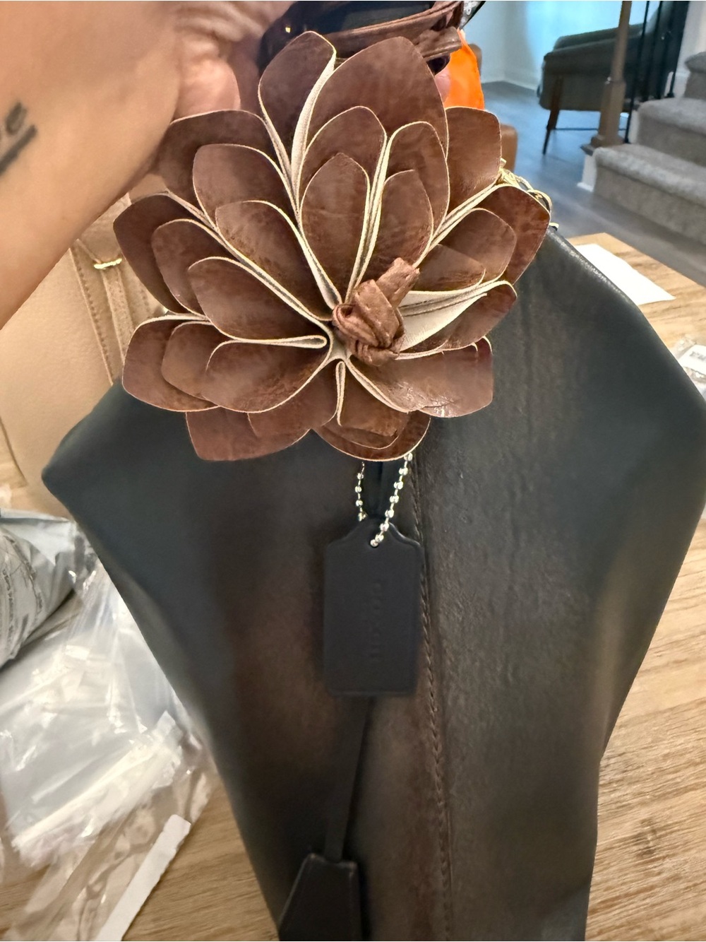 Brown Faux Leather Purse Charm - New